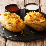 2 baked potatoes with dressings